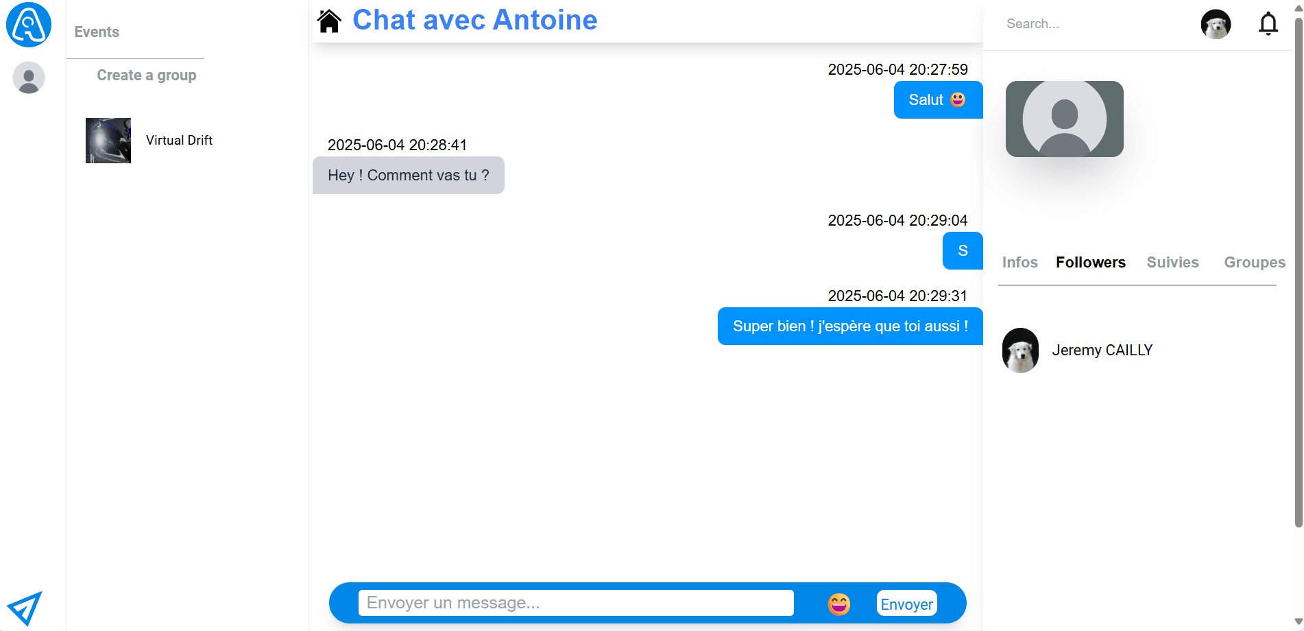 Social Network Chat Page